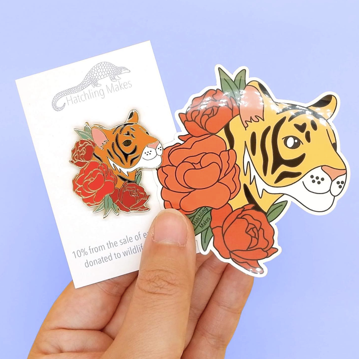 Peony tiger pins and stickers are in the shop!⁠