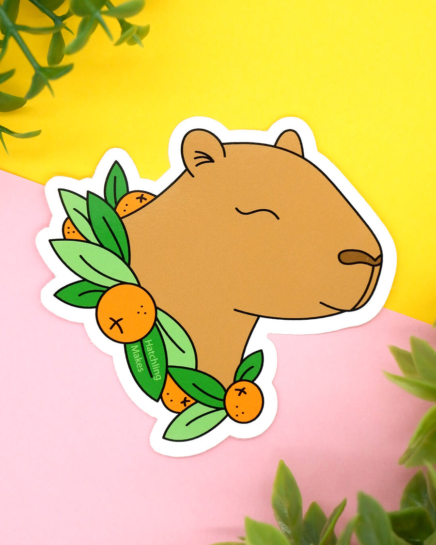 Capybara with Oranges Vinyl Sticker