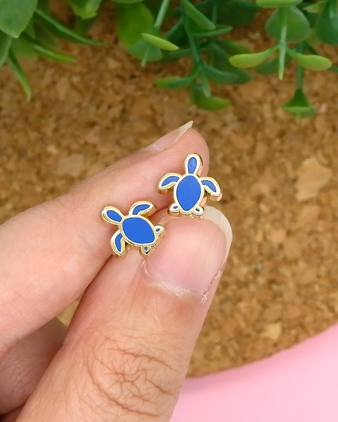 Sea turtle enamel earring studs