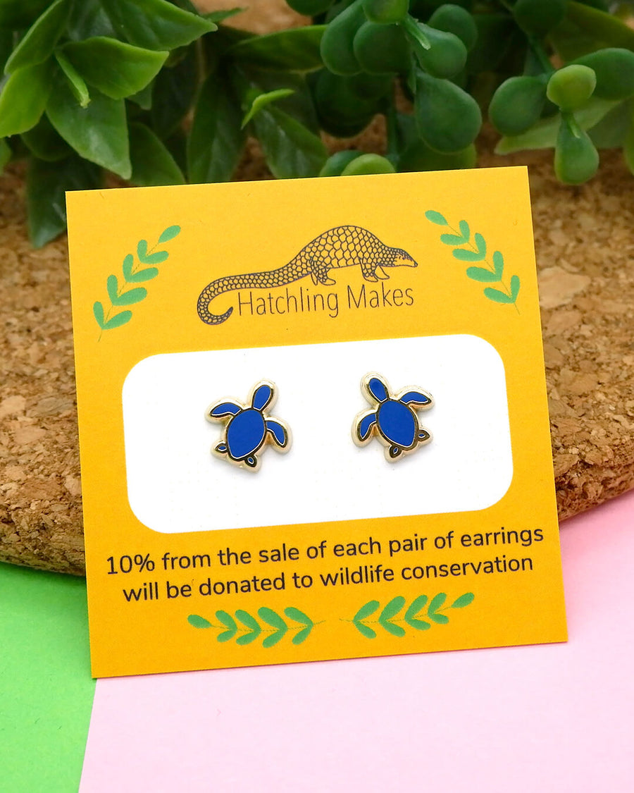 Sea turtle enamel earring studs