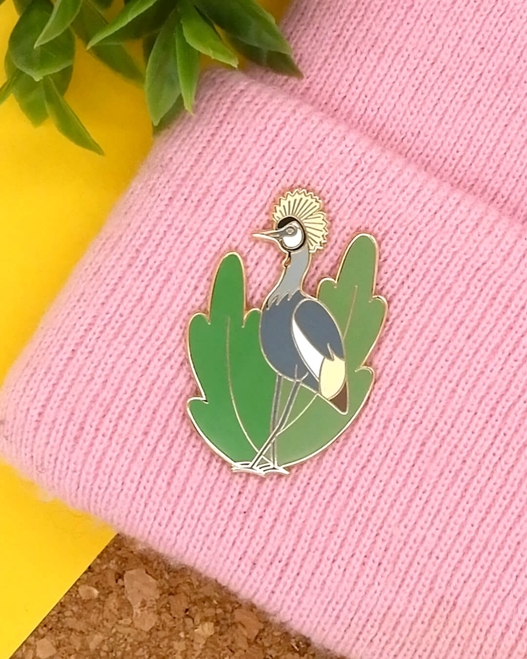 Grey crowned crane hard enamel pin