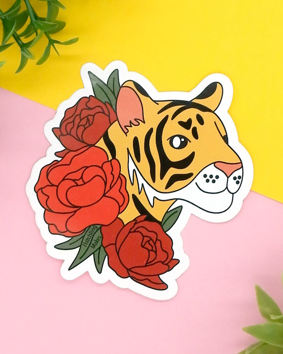 Peony Tiger Vinyl Sticker