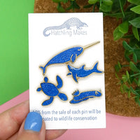 Ocean animals glitter mini pins - set of 4