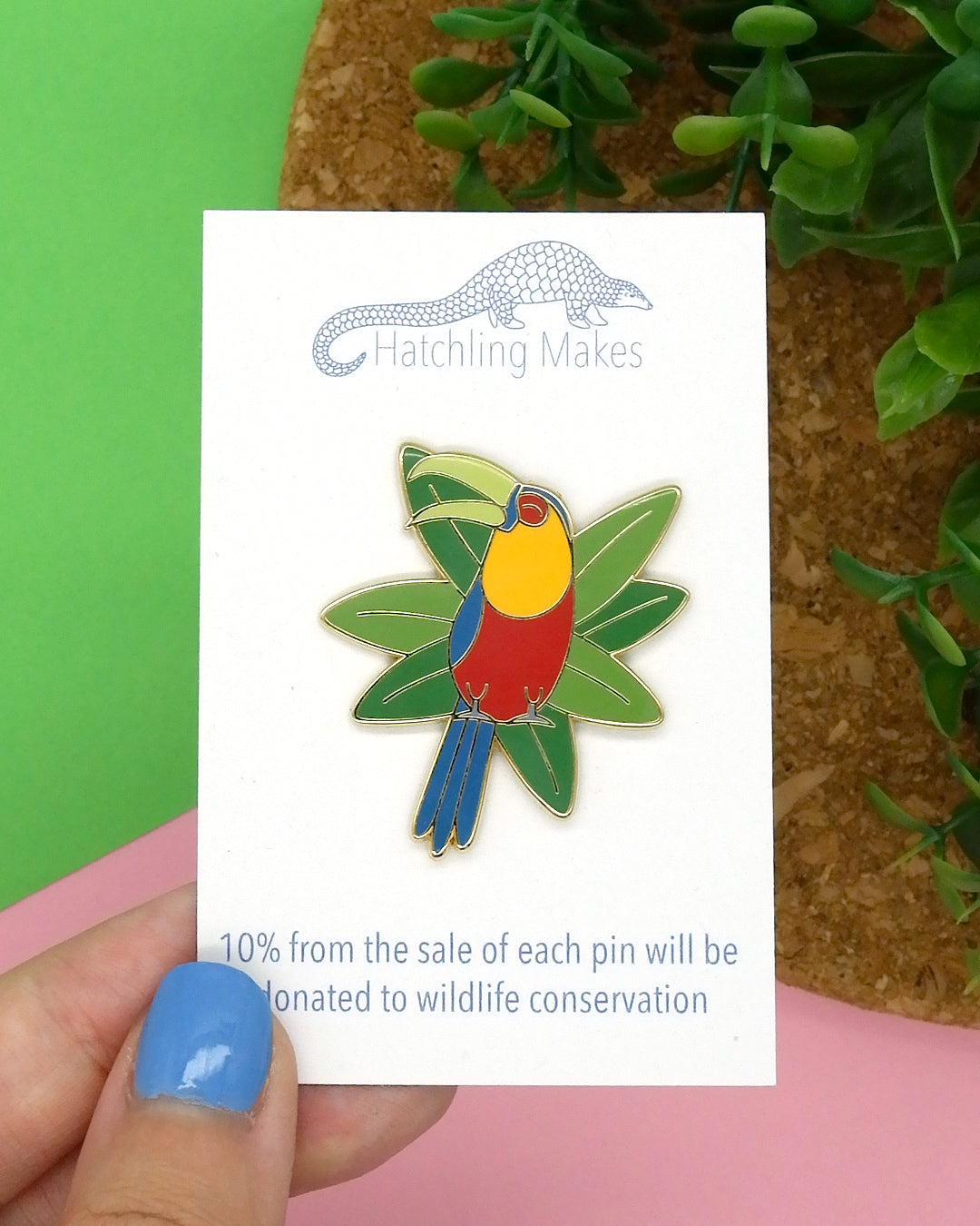 Green-billed toucan hard enamel pin