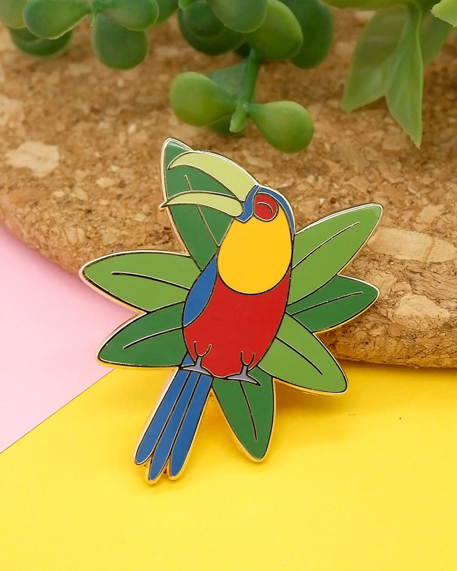 Green-billed toucan hard enamel pin